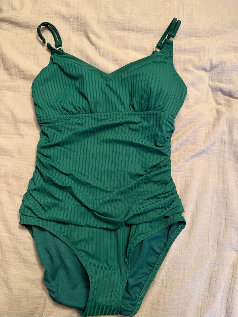 Ellen Tracy Teal Green Ribbed One-Piece Swimsuit